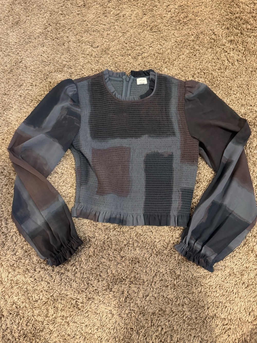 Aritzia Wilfred Texture Long-Sleeve Top in browns & teals, S
